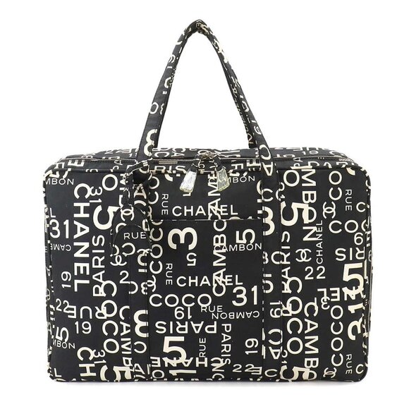 CHANEL Bicyie Line Boston Bag Canvas Black White Purse - Picture 1 of 11